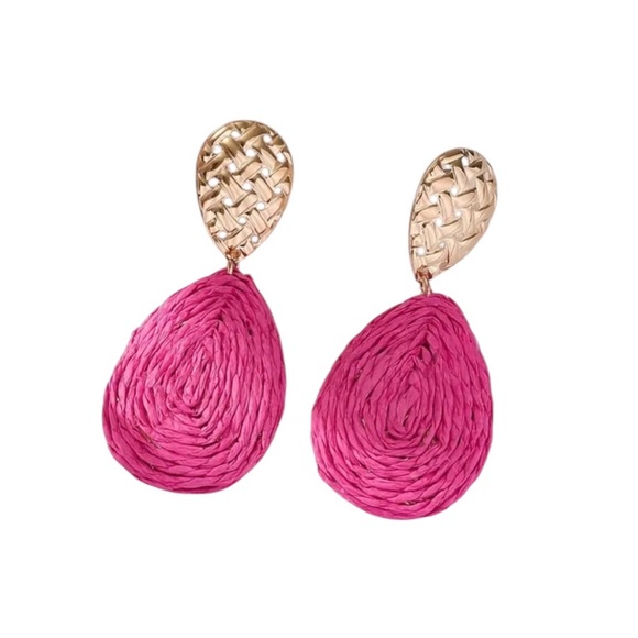 Fashion Jewelry Jewelry - Pink Raffia Grass Dangle Earrings